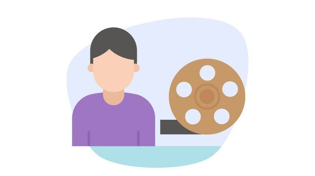 digital avatar film critic or movie reviewer animation,  entertainment industry professional animated video, Social Media Marketing Clip, Online business Footage, storyteller motion graphics