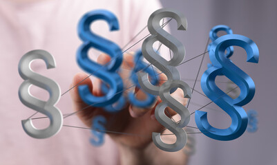 3D rendering of interconnected paragraph symbols.  Legal, law, justice concept.