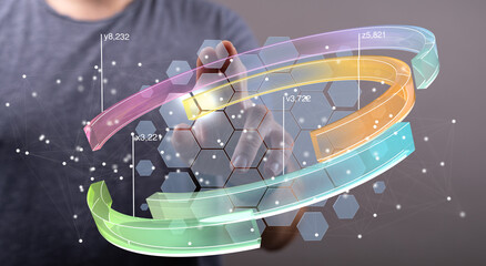 Modern data visualization.  Interactive business analytics dashboard. Stock photo.