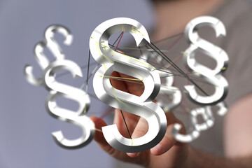 3D rendering of interconnected paragraph symbols, representing legal network, law, and regulations.