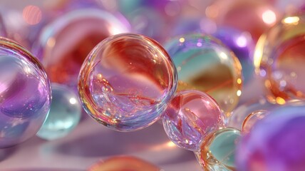 Colorful Transparent Bubbles Floating on a Soft Pastel Background