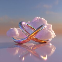 Abstract Futuristic Design of Colorful Infinity Loop Among Clouds