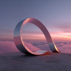 Modern Abstract Sculpture Overlooking Serene Cloudy Horizon at Dusk