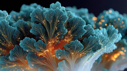 Vibrant Coral Reef with Bioluminescent Organic Patterns Underwater