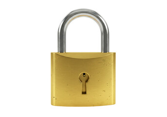 Isolated Gold Padlock, Security Lock