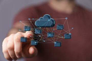 Image depicts secure cloud storage, data access, and network connectivity.