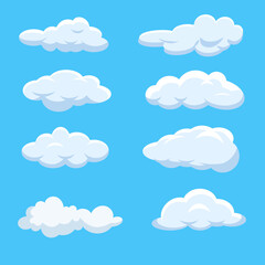 Cartoon Cloud Vector Set – Fluffy White Flat Design Clouds in Blue Sky Illustration