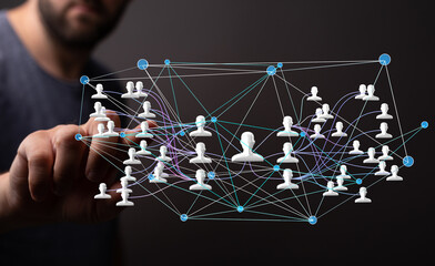 Visual representation of a social network, showing connections between people online.
