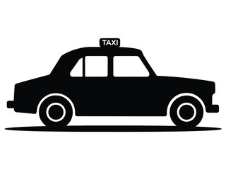 A bold, black silhouette of a taxi cab, perfect for use in transportation, city, or urban-themed projects.