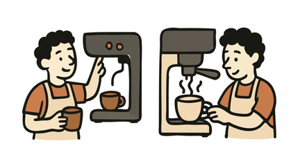 a barista preparing a coffee drink at an espresso machine on cafe or bar