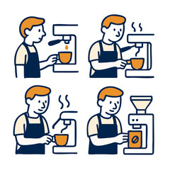 a barista preparing a coffee drink at an espresso machine on cafe or bar