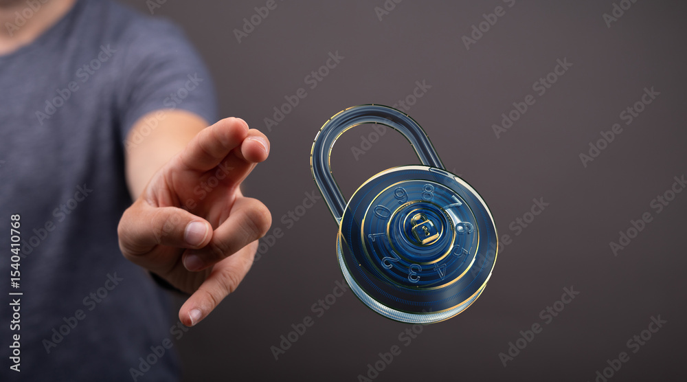 Aufkleber Secure your data.  Image of a hand reaching for a digital padlock, symbolizing online security and data protection.