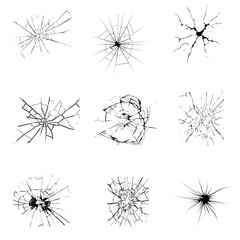 Crack & Fracture Vector Set &ndash; Broken Wall, Ground, Glass, and Surface Damage Icons