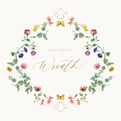 Vintage Botanical Frame Wreath Illustration