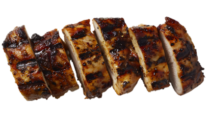 Sliced grilled chicken with marks symbolizing strength, comfort, and emotional joy in hearty meals transparent background