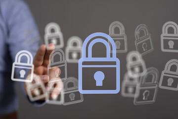 Image depicts multiple digital locks, symbolizing robust data protection and cybersecurity measures.