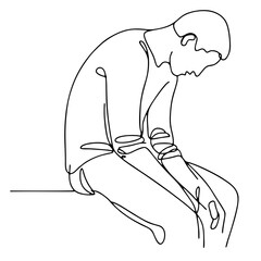 Disappointment: man in theatrical despair pose &mdash; minimalist single black line drawing conveying sadness and apathy. One line drawing.