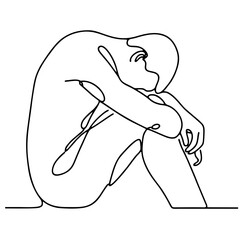 Disappointment: man in theatrical despair pose &mdash; minimalist single black line drawing conveying sadness and apathy. One line drawing.