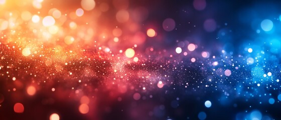A dazzling abstract background of defocused lights creating a bokeh effect. The image transitions from warm orange and red tones to cool blue hues, evoking a magical atmosphere