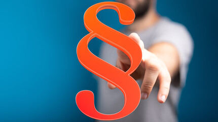 Abstract image of a man showcasing a 3D paragraph symbol, ideal for legal, law, and justice related...