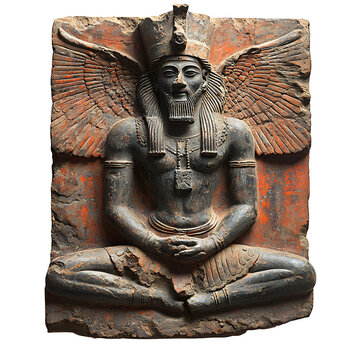 Ancient Babylonian clay plaque, 2nd millennium BCE, isolated on a white background