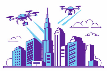 Obraz premium Drone delivery service over modern cityscape