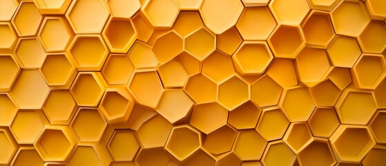 Abstract background of interconnected golden hexagons forming a honeycomb pattern, with varied shades creating depth and texture