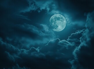 Full moon, dark clouds, night sky