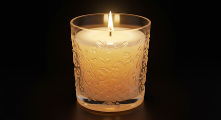 An ultra-realistic, high-resolution image of a  scented candle designed with a finish and light reactive elements.Ideal for concept art, luxury branding, or high-tech home décor showcases.

