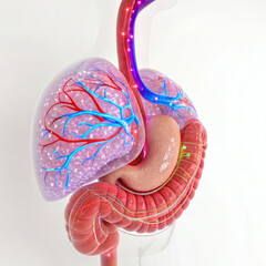 3D Colorful Human Stomach Symbolizing Digestive Health and Anatomy on White Background