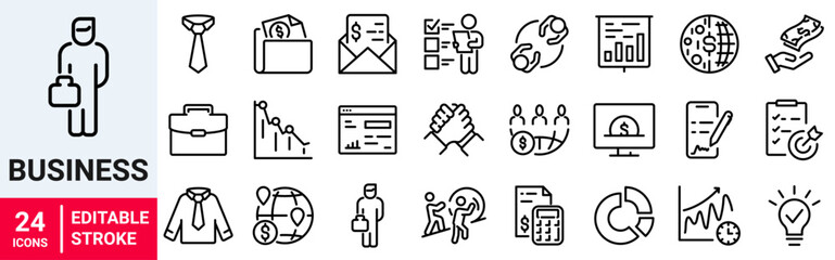 Business web line icons set. Editable stroke. Vector illustration