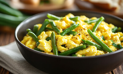 Huevos con Ejotes - Scrambled eggs with green beans, a simple yet tasty dish.
