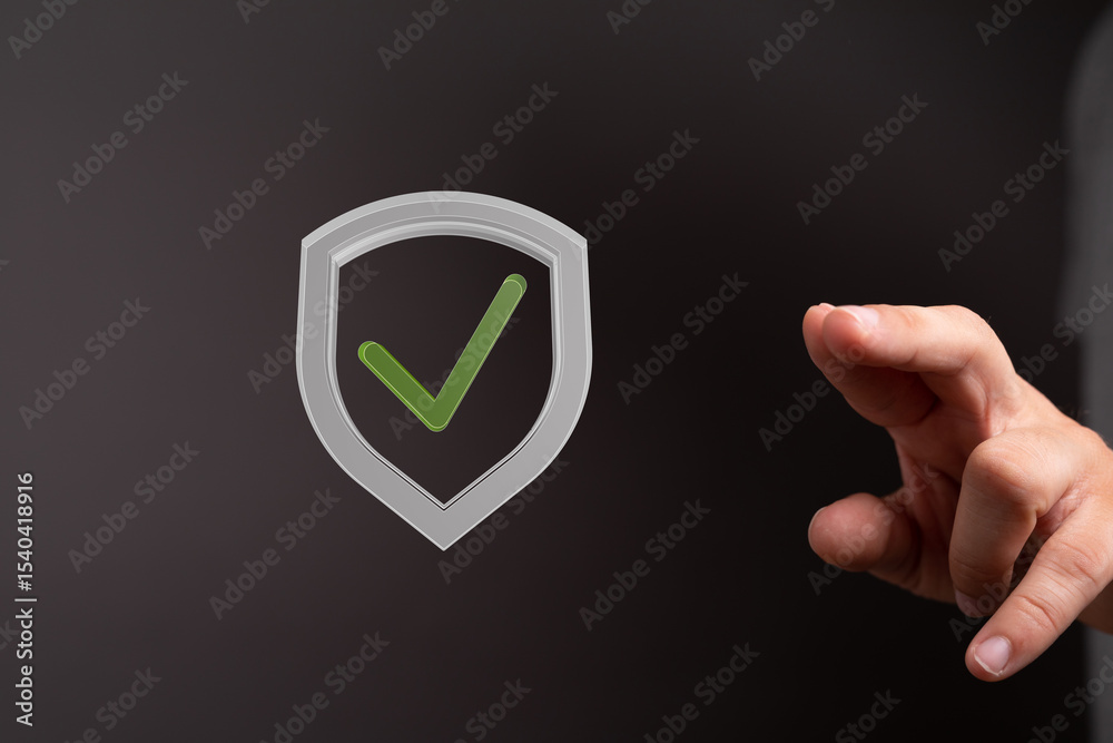 Poster High-quality image of a digital shield with a checkmark, symbolizing data security and approval.