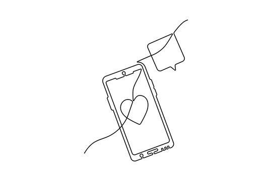 Smart phone touch screen gadget continuous one line art outline drawing minimalist single line unique mobile phone vector illustration.