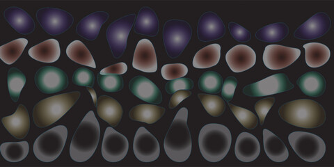 Halftone dotted circle set. Circular halftone gradient multi color vector. Isolated on black background.