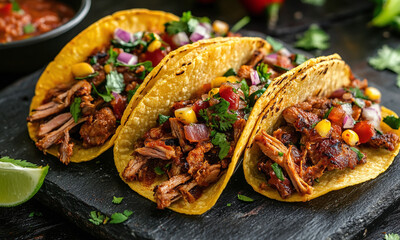 Tacos de Chamorro - Tacos filled with braised pork shank, tender and juicy.