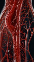 Detailed Illustration of a Blood Vessel System Showing Capillaries and Vascular Flow