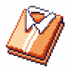 Folded orange dress shirt in pixel art retro digital illustration of formal clothing with crisp collar and cuffs