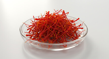 Naklejka premium Saffron Threads in Glass Dish , Ultra HD Macro Herbal Spice