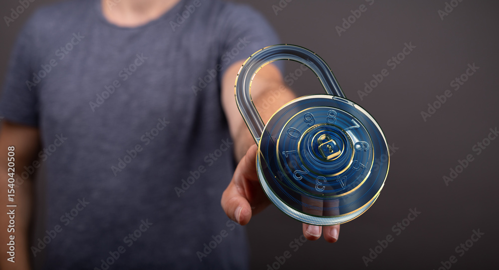 Poster Secure your data with advanced encryption.  Cybersecurity and data protection concept.