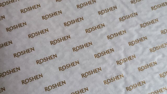 Beer Sheva Negev Israel, June 7, 2023 - paper packaging with logo, Roshen confectionery factory, Ukraine Kyiv