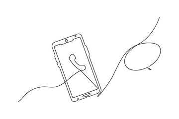 Obraz premium Smart phone touch screen gadget continuous one line art outline drawing minimalist single line unique mobile phone vector illustration.