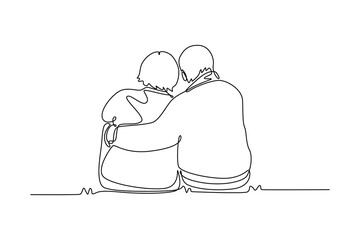 Senior love concept. Single line draw design. Vector graphic illustration