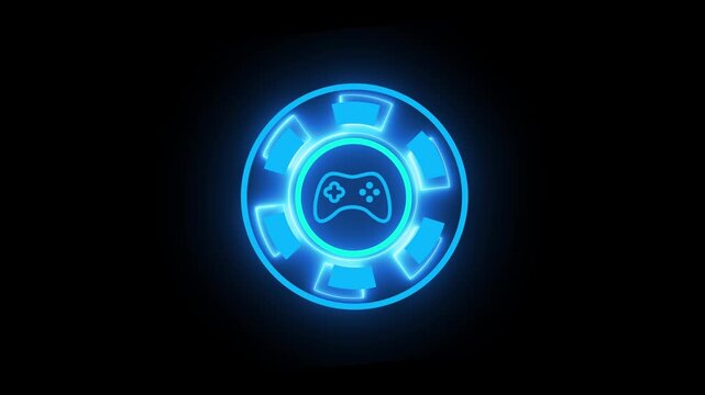Digital technology isolated glowing neon gaming icon and black background. Electronic gaming concept, video motion graphic animation.