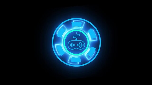 Digital technology isolated glowing neon gaming icon and black background. Electronic gaming concept, video motion graphic animation.