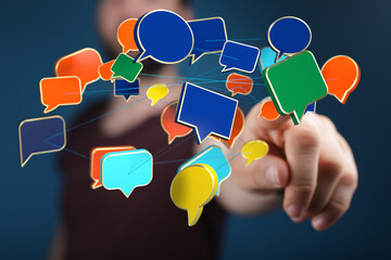 Abstract image of interconnected speech bubbles, symbolizing global communication and networking.