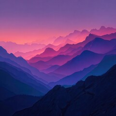 Layered Mountain Ridges at Sunset with Pink and Purple Hues.
