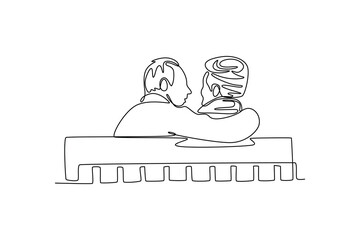 Senior love concept. Single line draw design. Vector graphic illustration