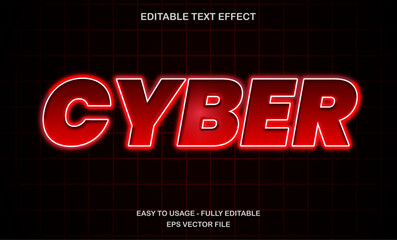 Cyber text, editable text effect template, futuristic red neon light retro text style