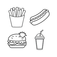 Fast food set of line art vector illustration(A)